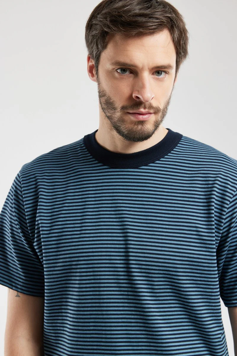 Striped Heritage T Shirt - Rich Navy / Winterblue - Image 3