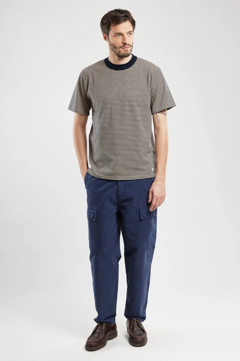 Striped Heritage T Shirt - Rich Navy / Sandstone - Image 3