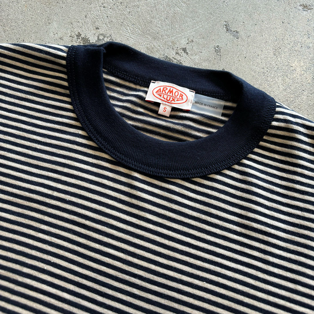 Striped Heritage T Shirt - Rich Navy / Sandstone - Image 4